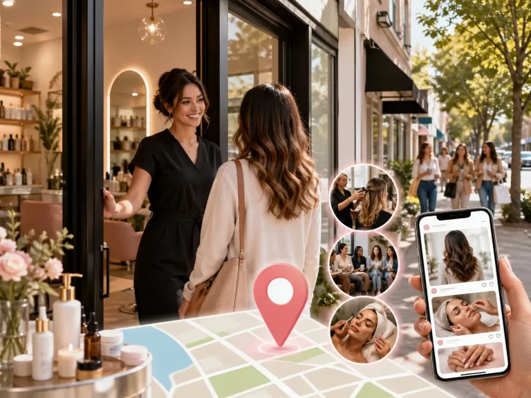 Een moderne schoonheidssalon die klanten uit de buurt aantrekt via lokale zichtbaarheid en online marketing.
