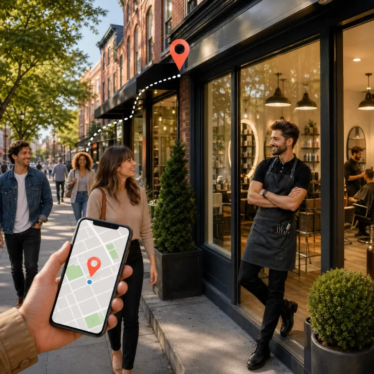 Een moderne kapsalon die klanten uit de buurt aantrekt via lokale online vindbaarheid.